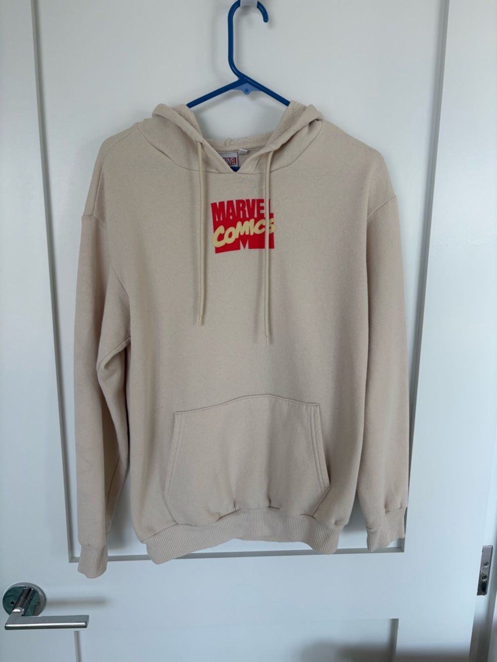 Marvel Comics Hoodie Beige Graphic Sweatshirt Avengers Spider-Man Iron Man-S